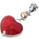 925 Silver Biwa Freshwater Pearl Red Coral Heart Pendant