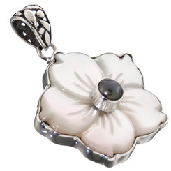 1 7/16" 925 Silver Biwa Pearl Flower Shell us Pendant