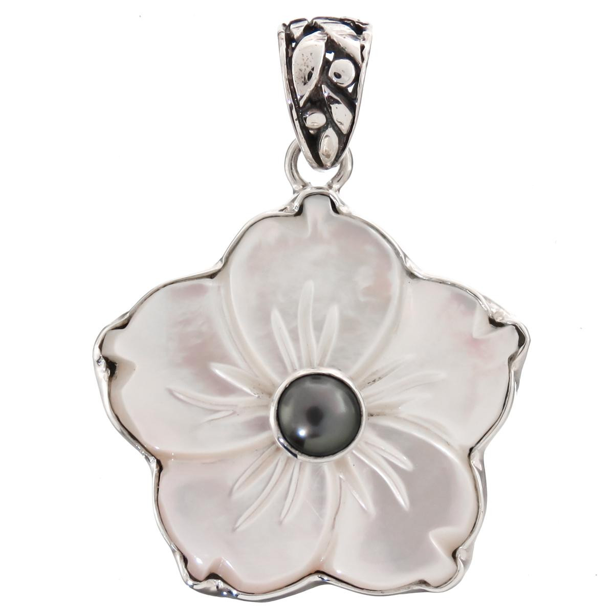 1 316 White Abalone Shell Biwa Pearl 925 Sterling Silver Pendant