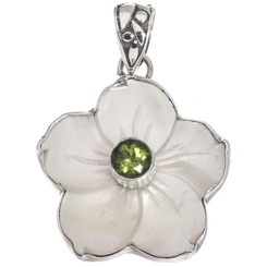 925 Silver Peridot Mother Of Pearl Flower Shell us Pendant