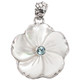 White Mother of Pearl Flower Shell Blue Topaz 925 Sterling Silver Pendant, 1 7/16"