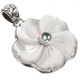 White Mother of Pearl Flower Shell Blue Topaz 925 Sterling Silver Pendant, 1 7/16"