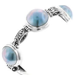 925 Sterling Silver Mabe Pearl 8" Blue Toggle Bracelet