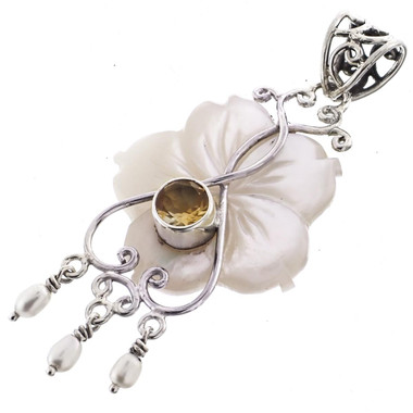 925 Silver Freshwater Pearl Mother Of Pearl Citrine Pendant