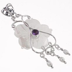 925 Silver Amethyst Freshwater Seed Pearl Flower Pendant