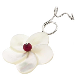 925 Silver Mother Of Pearl Red Coral Flower Shell Pendant