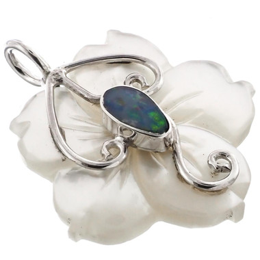 1 1/4" 925 Silver Opal Mother Of Pearl Flower Shell Pendant