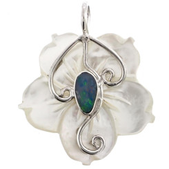 1 1/4" 925 Silver Opal Mother Of Pearl Flower Shell Pendant