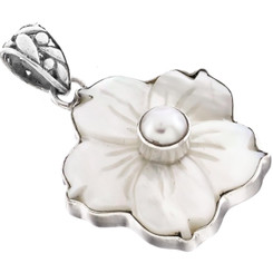 925 Silver Mother Of Pearl Shell White Biwa Pearl Pendant