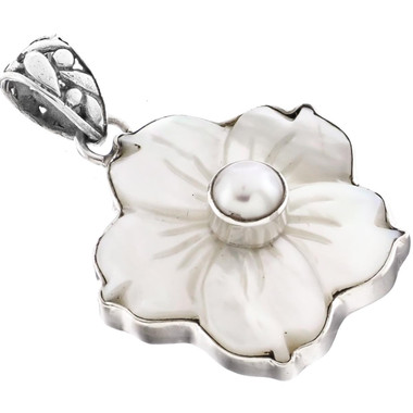 925 Silver Mother Of Pearl Shell White Biwa Pearl Pendant
