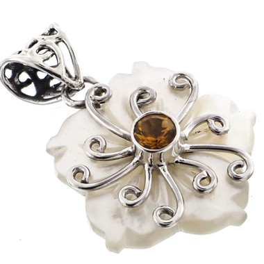 925 Silver Mother Of Pearl Citrine Flower Shell us Pendant