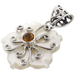 925 Silver Mother Of Pearl Citrine Flower Shell us Pendant