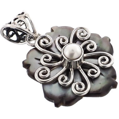 925 Silver Mother Of Pearl Biwa Pearl Flower Shell Pendant