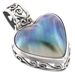 1 1/8" 925 Sterling Silver Mabe Pearl Heart us Blue Pendant