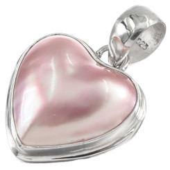 13/16" 925 Sterling Silver Pink Mabe Pearl Heart us Pendant