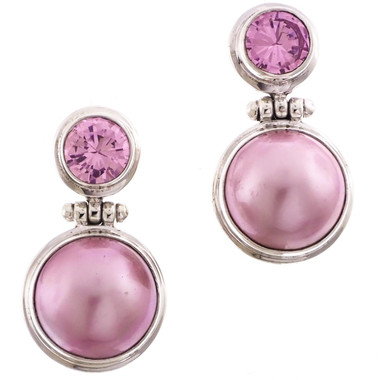 1" 925 Silver Pink Mabe Pearl Pink Quartz Post Earrings