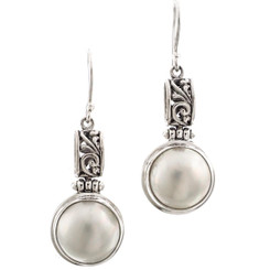 1 3/16" 925 Sterling Silver White Mabe Pearl Drop Earrings