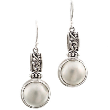 1 3/16" 925 Sterling Silver White Mabe Pearl Drop Earrings