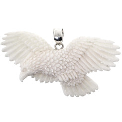2 5/16" 925 Silver Bison Bone Carving Eagle us Pendant