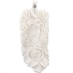 925 Silver Bison Bone Carving Flowers Goddess us Pendant