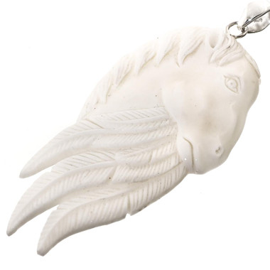 925 Silver Bison Bone Carving Feather Horse us Pendant