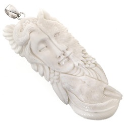 3 3/8" 925 Silver Bison Bone Carving Goddess us Pendant