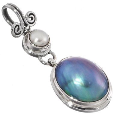 925 Silver Mabe Pearl White Freshwater Pearl Oval Pendant