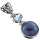 1 3/4" 925 Sterling Silver Blue Topaz Mabe Pearl us Pendant