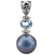 1 3/4" 925 Sterling Silver Blue Topaz Mabe Pearl us Pendant