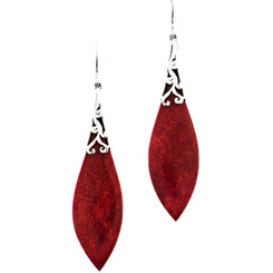 2 3/8" 925 Silver Genuine Red Coral French Drop Earrings