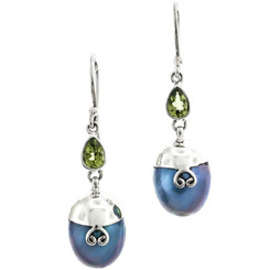 1 3/16" 925 Silver Blue Mabe Pearl Peridot French Earrings