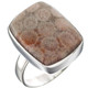 13/16" 925 Sterling Silver Fossil Coral Rectangle us 9 Ring