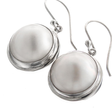 13/16" 925 Sterling Silver White Mabe Pearl Hook Earrings