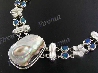 925 Silver Opal Doublet Biwa Pearl Mabe Pearl 18" Necklace