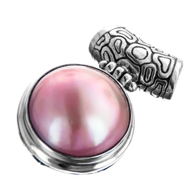 1 3/16" 925 Sterling Silver Pink Mabe Pearl us Pendant