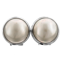 9/16" 925 Silver Silver White Mabe Pearl Omega Earrings