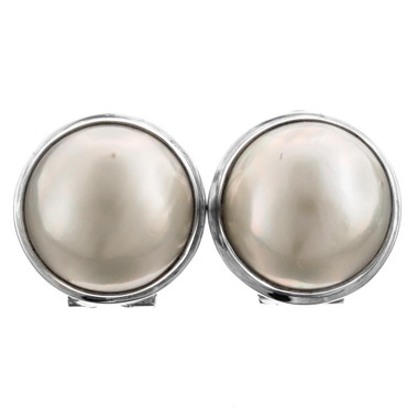 9/16" 925 Silver Silver White Mabe Pearl Omega Earrings