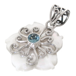 1 7/16" 925 Silver Blue Topaz Flower Shell us Pendant