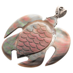 2 3/8" 925 Silver Mother Of Pearl Shell Turtle us Pendant