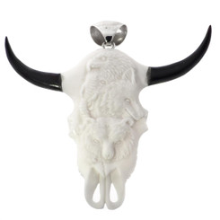 3 15/16" 925 Sterling Silver Bison Bone Skull us Pendant