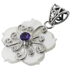 1 7/16" 925 Silver Amethyst Flower Shell us Pendant