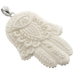 2 3/4" 925 Sterling Silver Bison Bone Carving us Pendant