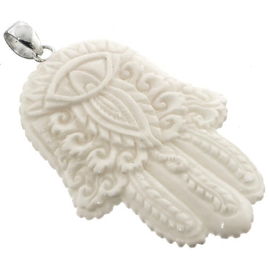 2 3/4" 925 Sterling Silver Bison Bone Carving us Pendant