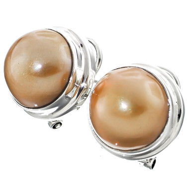9/16" 925 Silver Gold Mabe Pearl Omega Post Earrings