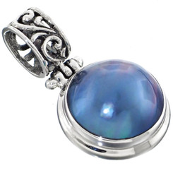 1 3/16" 925 Sterling Silver Blue Mabe Pearl us Pendant