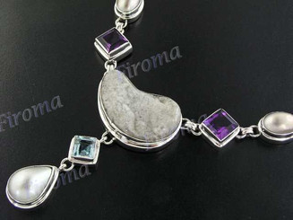 925 Silver Blue Topaz Amethyst Natural Druzy 17" Necklace