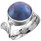 Blue Mabe Cultured Pearl Handmade Hammered 925 Sterling Silver Ring