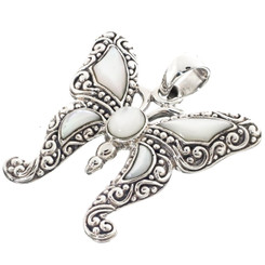 925 Silver White Mother Of Pearl Shell Butterfly Pendant