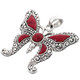 1 1/4" 925 Sterling Silver Red Coral Butterfly us Pendant