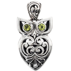 1 1/8" 925 Sterling Silver Peridot Bird Owl us Pendant